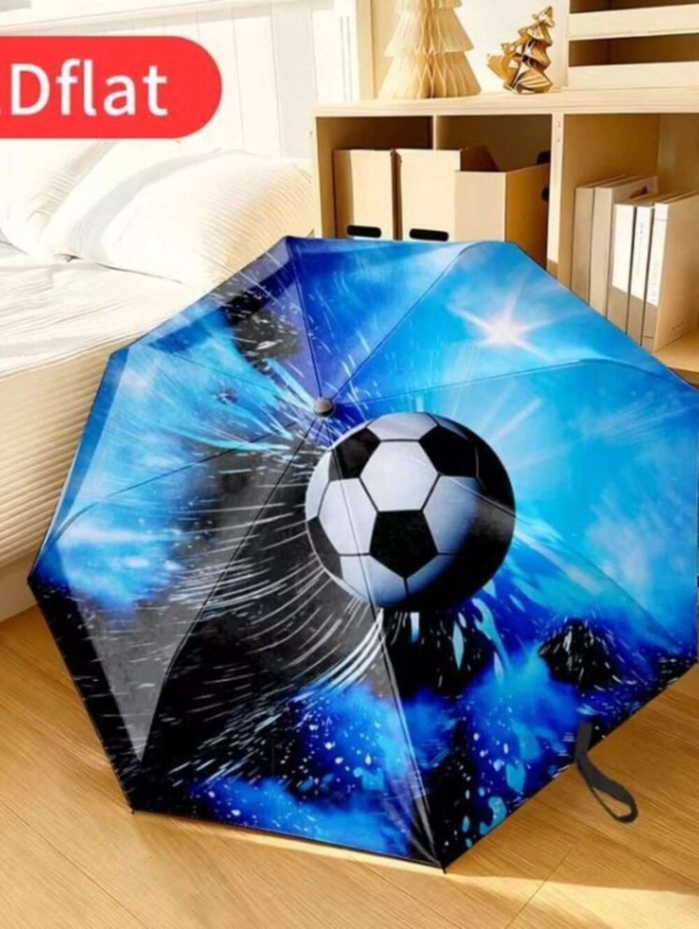 2Dflat Soccer Ball Auto Open Folding Umbrella Windproof Travel - Picture 3 of 5